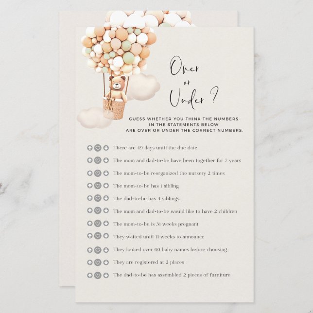 Beer Baby shower game - over of onder (Voorkant / Achterkant)