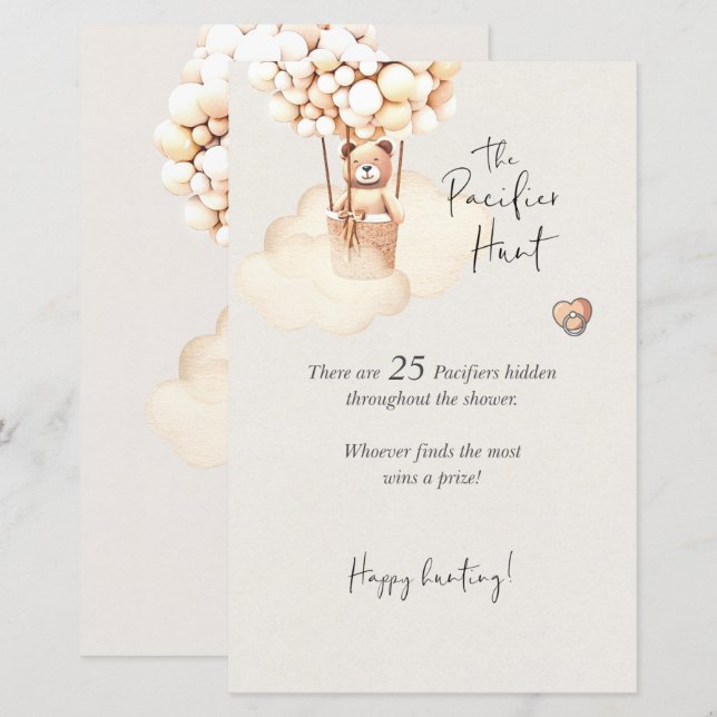 Beer Baby shower Game Pacifier Hunt Editable (Voorkant / Achterkant)
