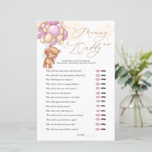 Beer Baby shower Game raadt wie mama of papa is (Staand voorkant)