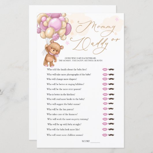 Beer Baby shower Game raadt wie mama of papa is (Voorkant / Achterkant)