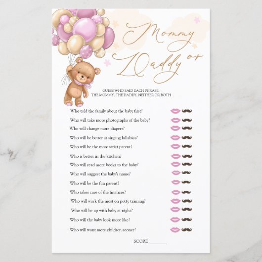 Beer Baby shower Game raadt wie mama of papa is (Voorkant)