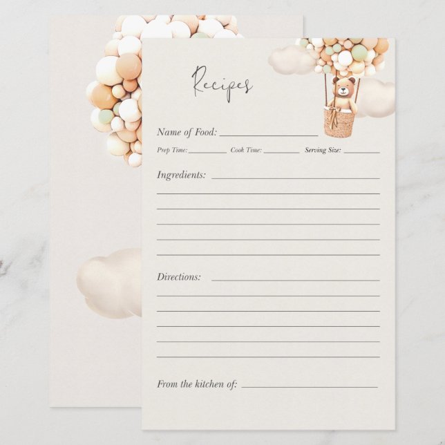 Beer Baby shower game - Recipes (Voorkant / Achterkant)