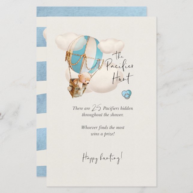 Beer Baby shower game - The Pacifier Hunt Sign (Voorkant / Achterkant)