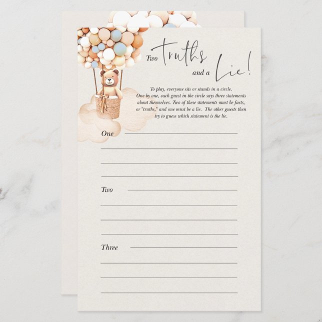Beer Baby shower Game - twee waarheden en een leug (Voorkant / Achterkant)