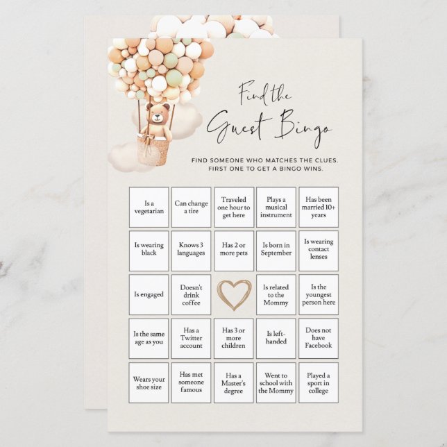 Beer Baby shower Game - vind het Gast Bingo (Voorkant / Achterkant)
