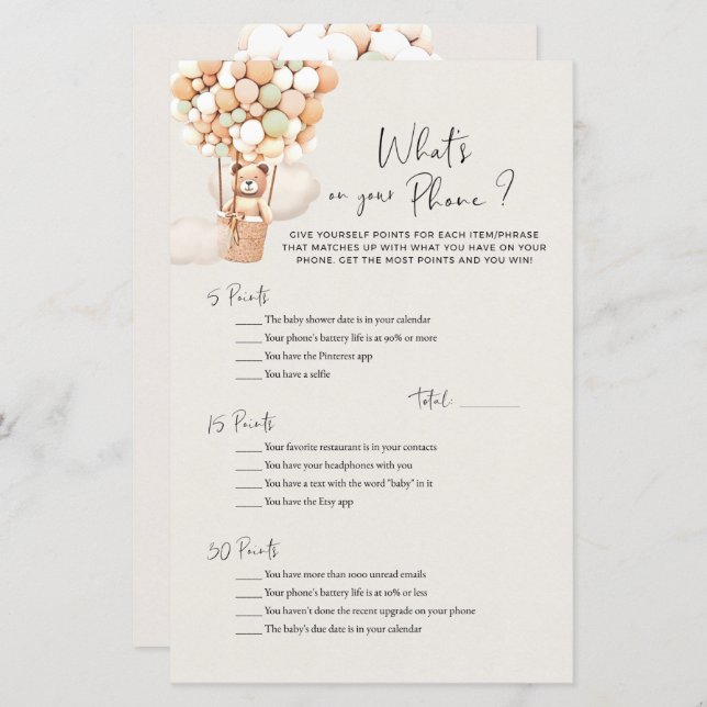 Beer Baby shower Game - Wat staat er op je telefoo (Voorkant / Achterkant)