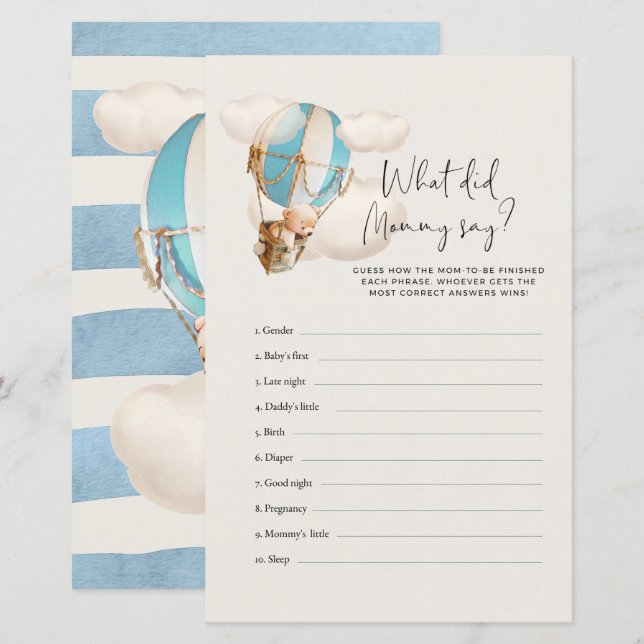 Beer Baby shower Game - Wat zei mama? (Voorkant / Achterkant)