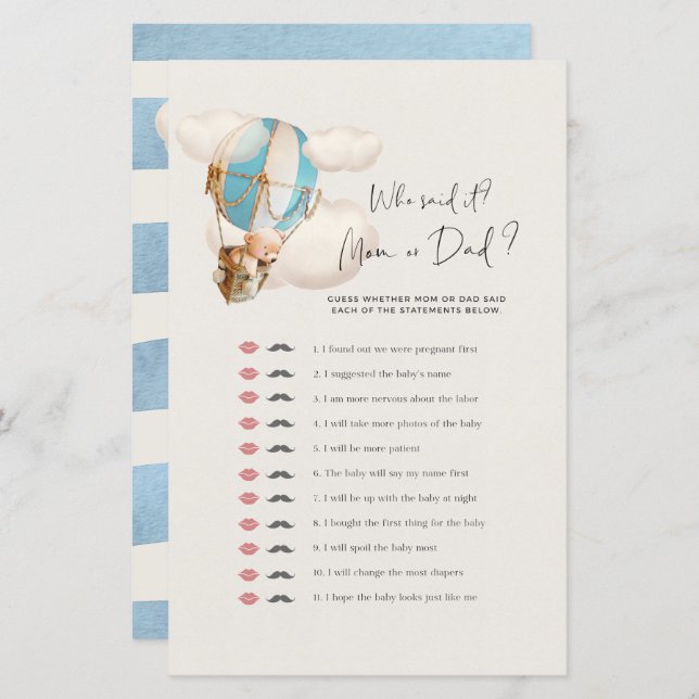 Beer Baby shower Game - Wie zei het? Mam of papa? (Voorkant / Achterkant)