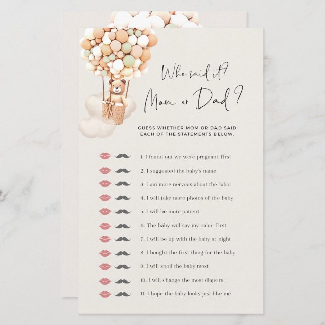 Beer Baby shower Game - wie zei het - mama of papa (Voorkant / Achterkant)