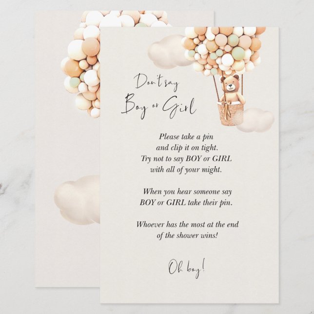 Beer Baby shower Game - Zeg geen jongen of meisje (Voorkant / Achterkant)