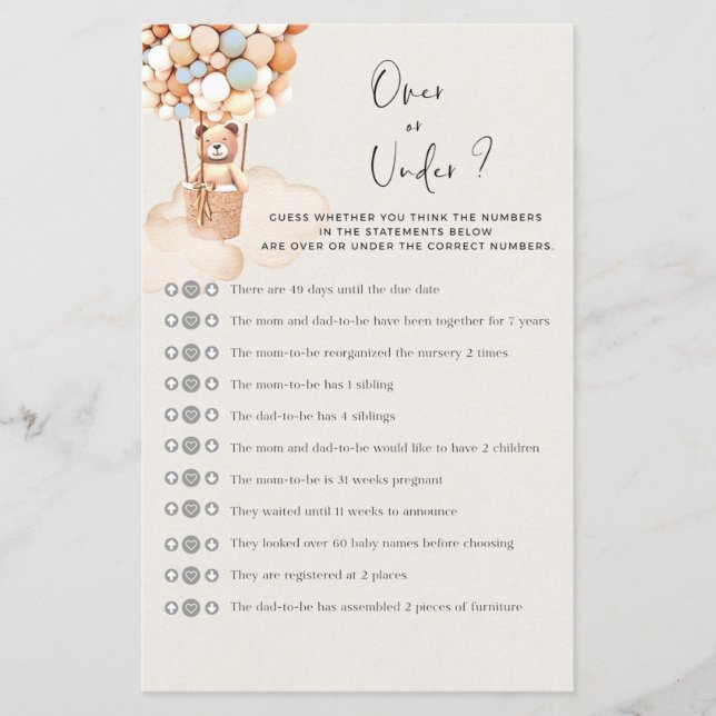 Beer Baby shower gamen over of onder (Voorkant)