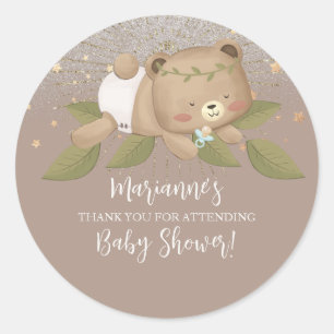 Beer Baby Shower Glitter Boheemse Sterren Goud Ronde Sticker