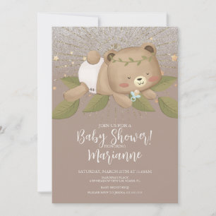 Beer Baby shower Glitter Bohemian Stars Gold Kaart