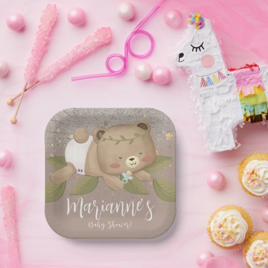 Beer Baby shower Glitter Bohemian Stars Gold Papieren Bordje (Feest)