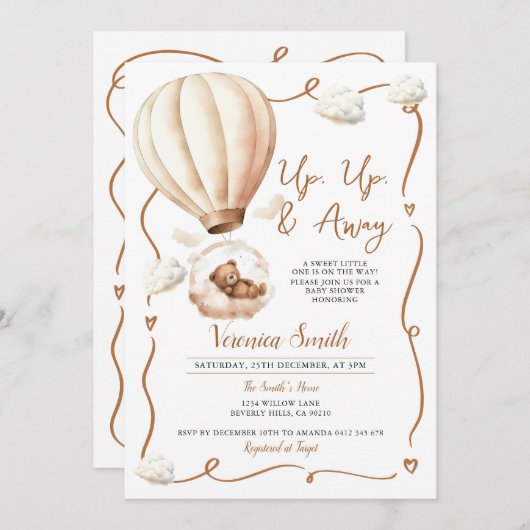 Beer Baby shower heteluchtballon, omhoog en weg Kaart (Voorkant / Achterkant)