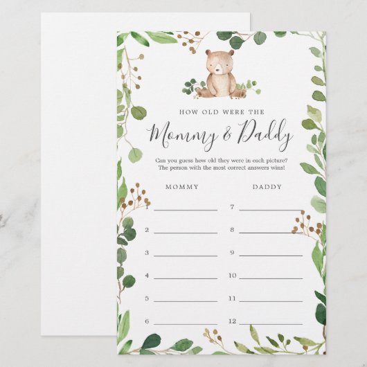 Beer Baby shower Hoe oud waren ze spel Kaart (Voorkant / Achterkant)