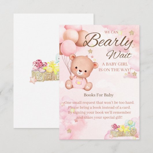 Beer Baby shower Meisje Boeken voor Baby Informatiekaartje (Voorkant / Achterkant)