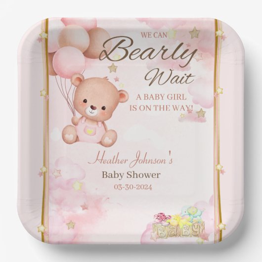 Beer Baby shower Meisje Papieren Bordje (Voorkant)