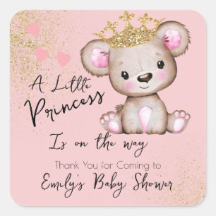 Beer Baby shower Princess Sparkly Pink Vierkante Sticker