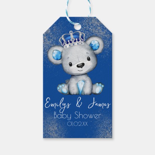 Beer Baby shower Prins Sparkly Blue Boys Cadeaulabel (Voorkant)