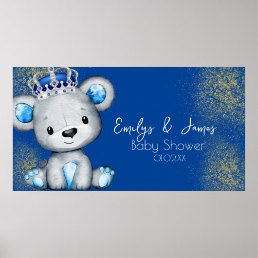 Beer Baby shower Prins Sparkly Blue Boys Poster (Voorkant)