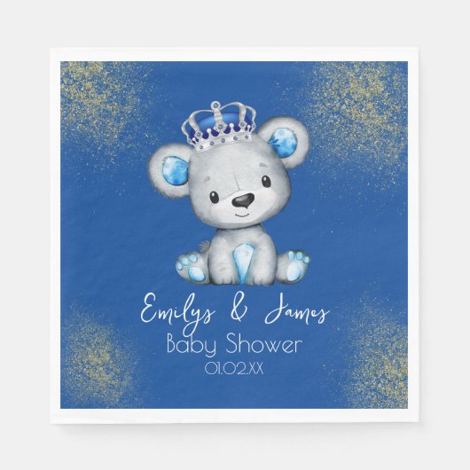Beer Baby shower Prins Sparkly Blue Boys Servet (Voorkant)