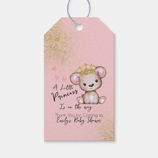 Beer Baby Shower Prinses Glitter Roze Cadeaulabel (Voorkant)