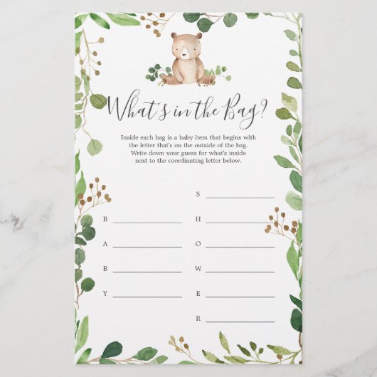 Beer Baby shower Raad eens wat er in de tas spel (Voorkant)