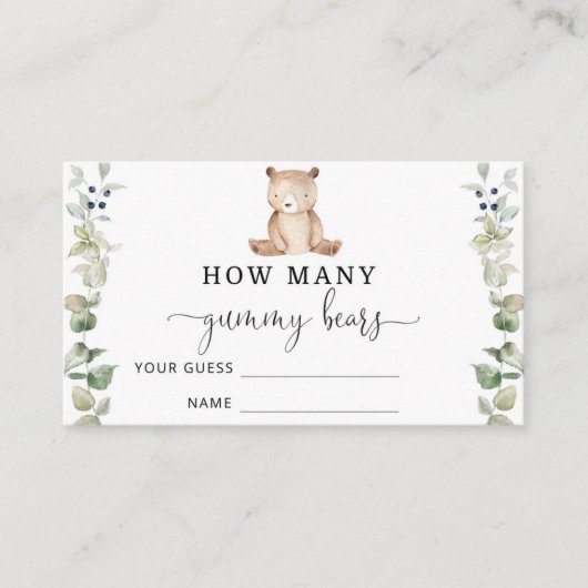 Beer baby shower raden hoeveel gummie beren informatiekaartje (Voorkant)