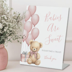 Beer Baby Shower Roze Snoepjes Reclamebord Met Voetstuk