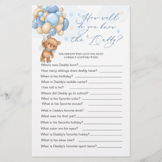 Beer Baby Shower Spel Hoe Goed Ken Je Papa (Voorkant)