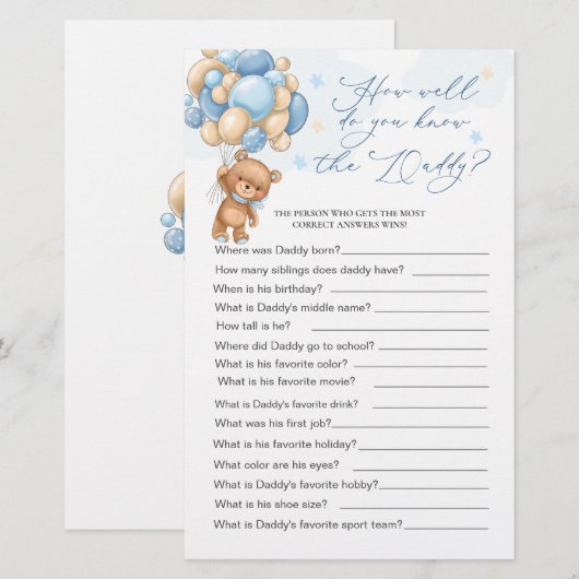 Beer Baby Shower Spel Hoe Goed Ken Je Papa (Voorkant / Achterkant)