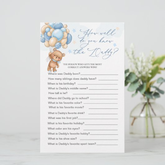 Beer Baby Shower Spel Hoe Goed Ken Je Papa (Staand voorkant)