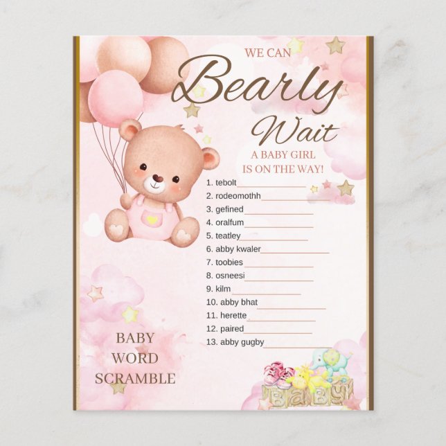 Beer Baby shower spel voor meisjes (Voorkant)