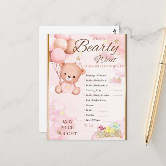 Beer Baby shower spel voor meisjes Briefkaart (Voorkant / Achterkant in situ)