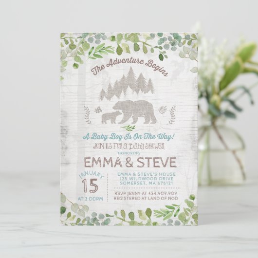 Beer Baby shower Uitnodiging Het avontuur begint (Staand voorkant)