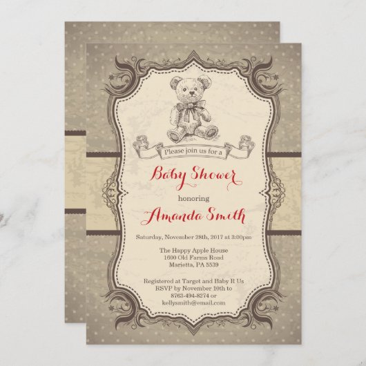 Beer Baby shower Uitnodiging Retro (Voorkant / Achterkant)