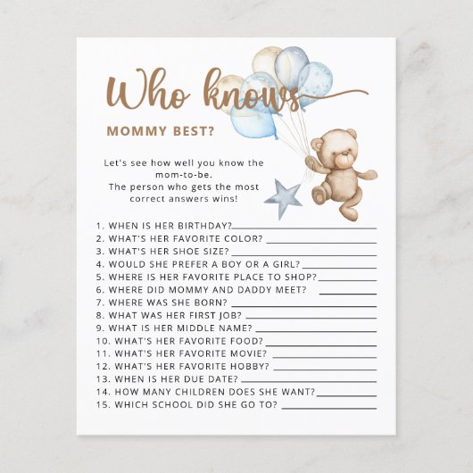 Beer baby shower voorspelt hoeveel teddyberen (Voorkant)