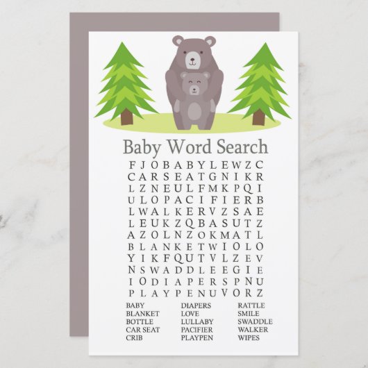 Beer Baby shower Word Search Game (Voorkant / Achterkant)