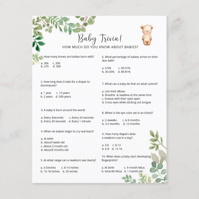 Beer Baby Trivia | Baby Shower Spel (Voorkant)