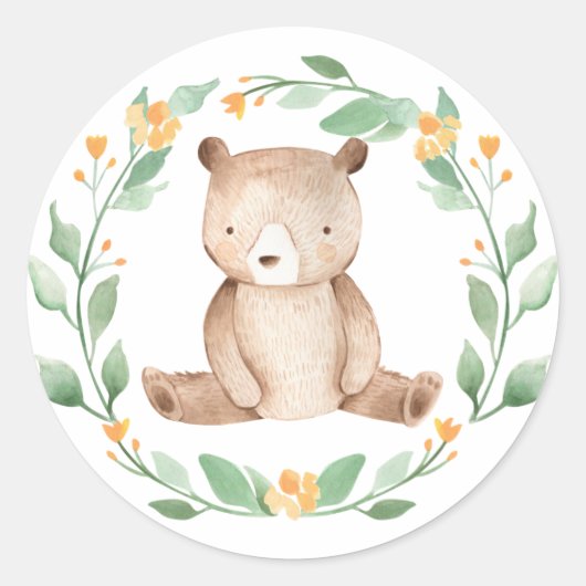 Beer Baby Woodland Baby shower Waterverf Ronde Sticker (Voorkant)