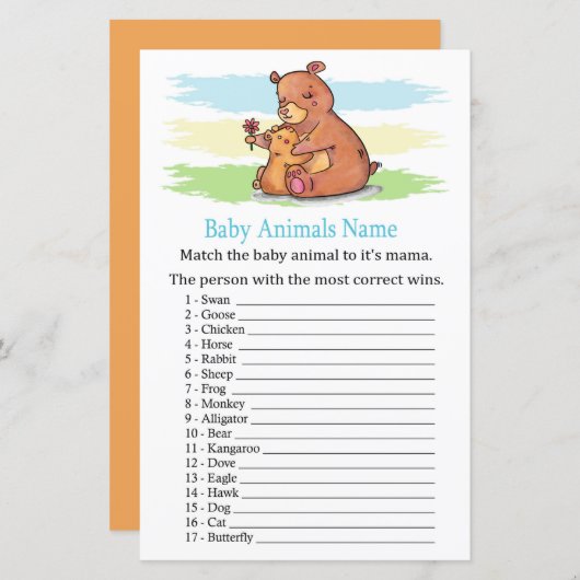 Beer Babydieren Naam Game (Voorkant / Achterkant)