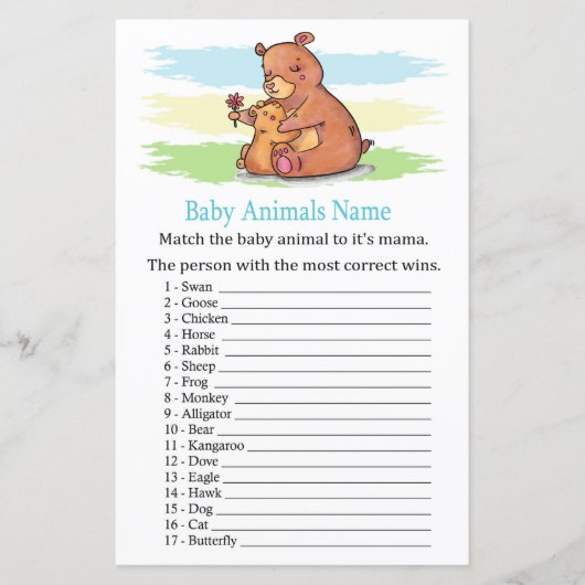 Beer Babydieren Naam Game (Voorkant)