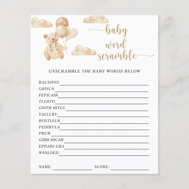 Beer Babynamels Verwarring | Baby Shower Spel (Voorkant)