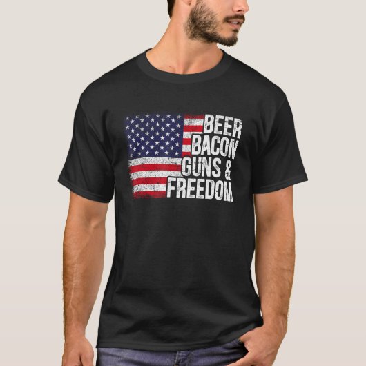 Beer Bacon & Freedom 4th of July Father s Day T-shirt (Voorkant)