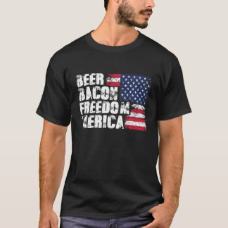 Beer Bacon Freedom Merica Amerikaanse vlag op 4 ju T-shirt