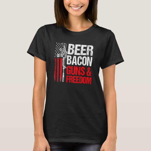 Beer Bacon Pistolen Freedom ons Vlag opa T-shirt (Voorkant)