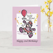 Beer ballon, meisje, tweede verjaardag kaart (Gele Bloem)