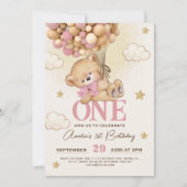 Beer ballonnen baby meisje 1e verjaardag kaart (Voorkant)