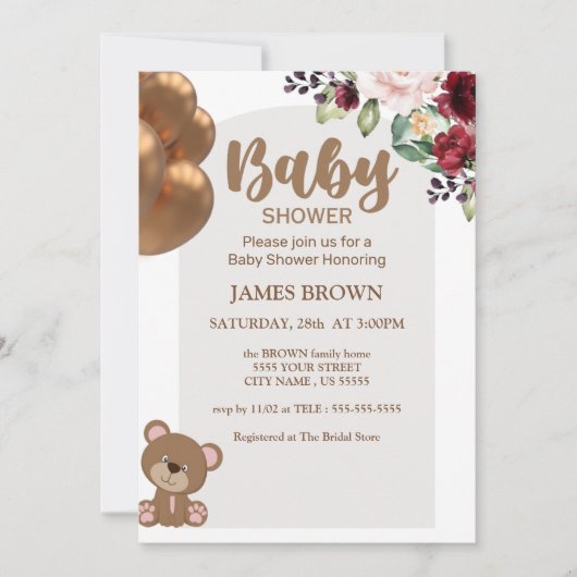 beer ballonnen Baby shower Invite, Wilde bloem Kaart (Voorkant)